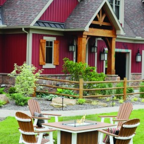 Donoma 42 x 54 Rectangular Fire Pit and Comfo Back Dining Swivel Rocker - Antique Mahogany on White (2)