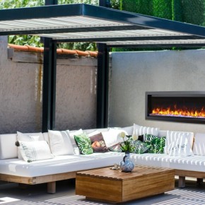 Electric Fireplace SYM-50-BESPOKE-05 by Amantii in an outdoor gazebo - We Love Fire®