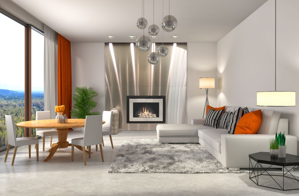 Zone heating can be done with gas fireplaces. This one has been decorated with Stoll's decorative wall.