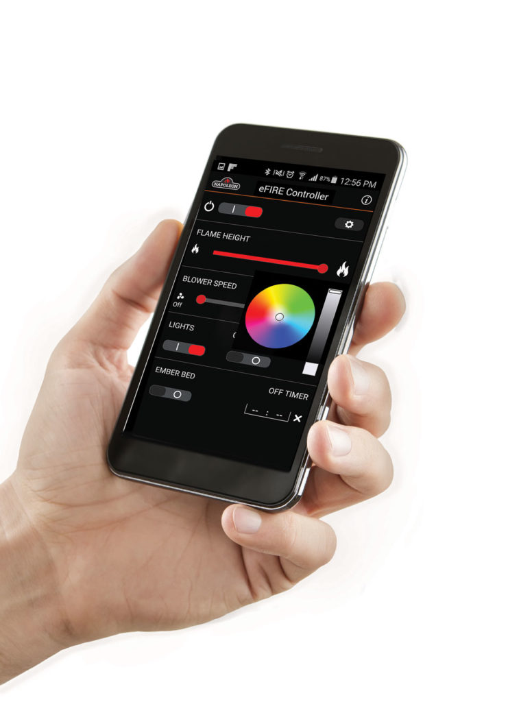 You can fully manage your gas fireplace from your cell phone with Napoleon's eFIRE app.