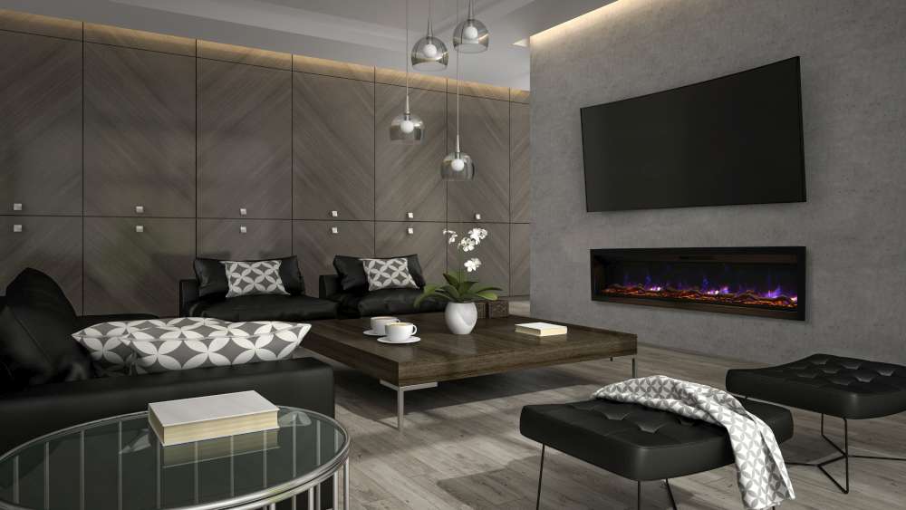 Electric fireplace and television for a warm ambiance.