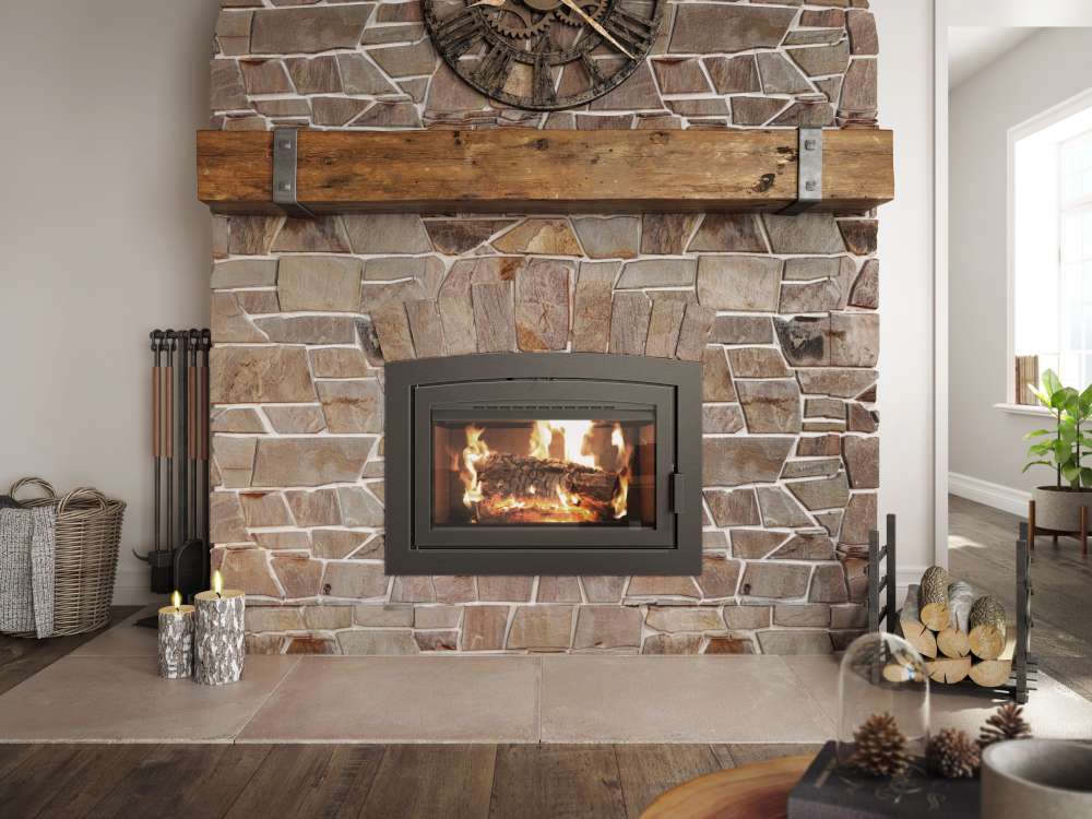 Ambiance wood fireplace Elegance 36 with stone surround, nice new chimney, Can my flue be angled? Can my chimney be angled?