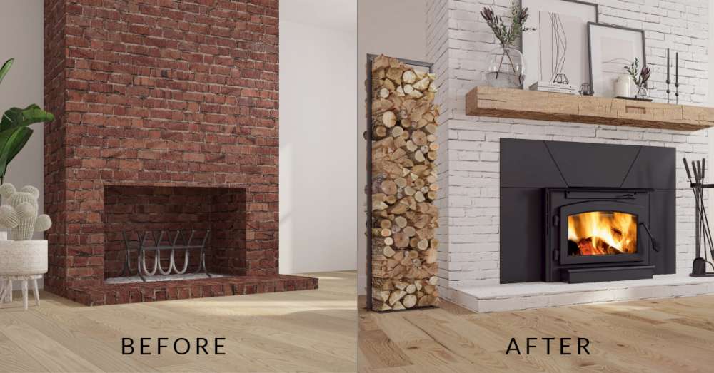 Before and after open brick chimney vs Ambiance fireplaces and grills Outlander 19i wood burning insert. Can Old Chimney be repaired?