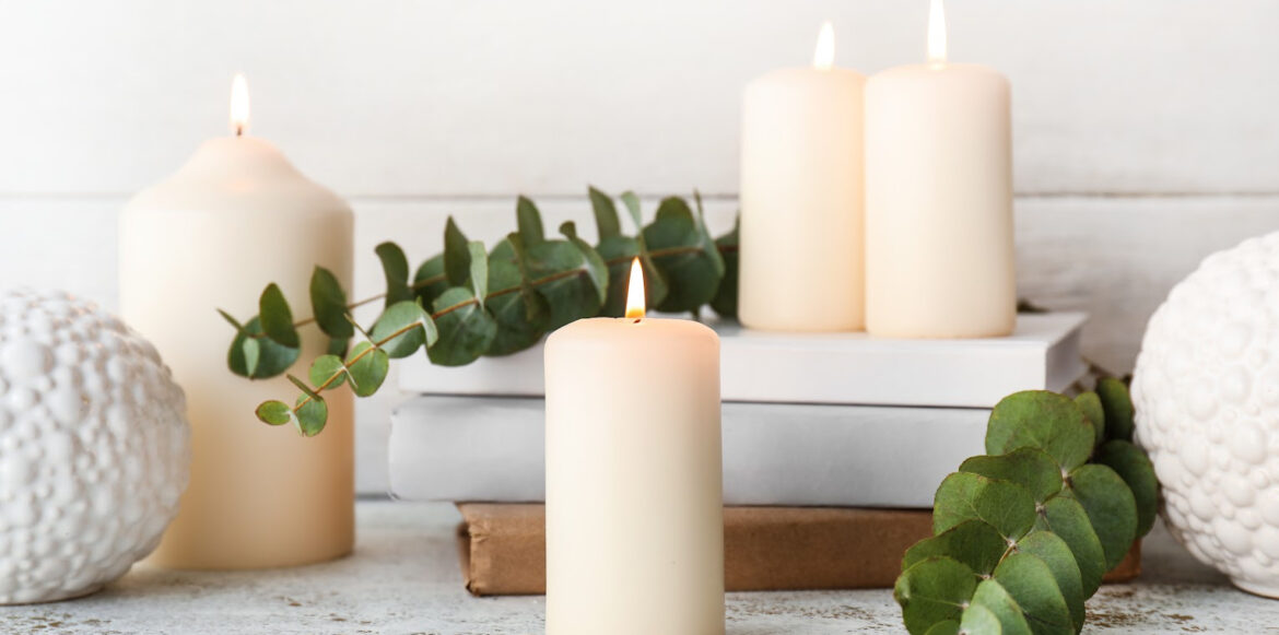 Books and Candle decor for fireplace