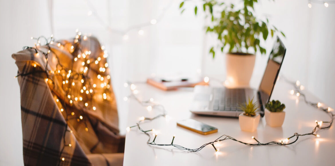 Create a Haven with a Hygge Office Space - desk with twinkle light (1)