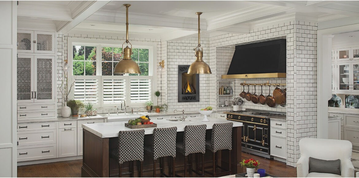 All about Gas Fireplaces buying advice - Gas Fireplace Napoleon in a kitchen